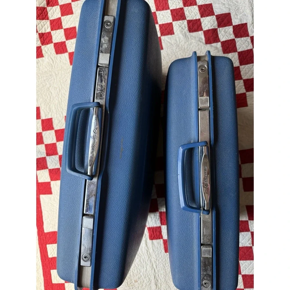 Vintage Samsonite Blue Hard Shell Suitcase Set 2 Piece Luggage Mid Century Retro
